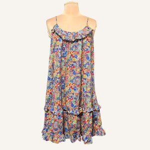 J.Crew Liberty London Floral Tank Dress S Multi A Line Relaxed Ruffle Trim EUC